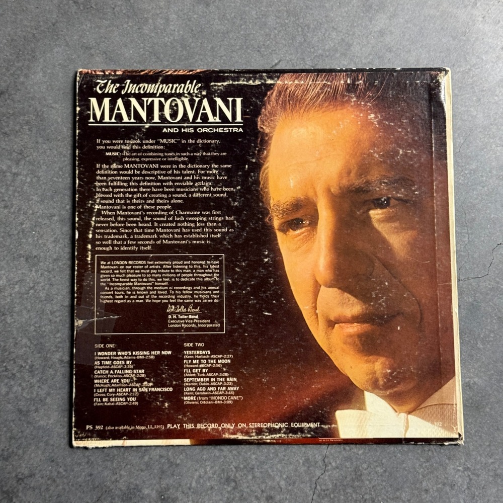 Mantovani And His Orchestra The Incomparable Vinyl LP London PS 392 Stereo